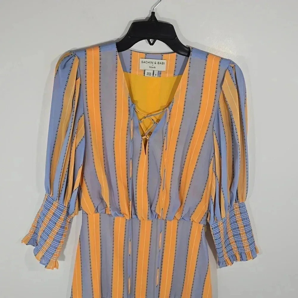 {Sachin & Babi} Deanna Lace-up V-Neck 3/4 Sleeve Ruffle Dress - Size 2 - Picture 5 of 17